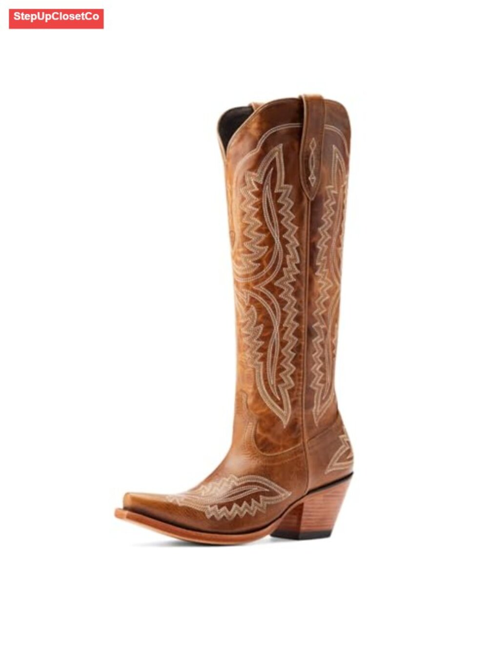 Western Cowboy Boots Knee High Leather X Toe Block Heel Country Concert